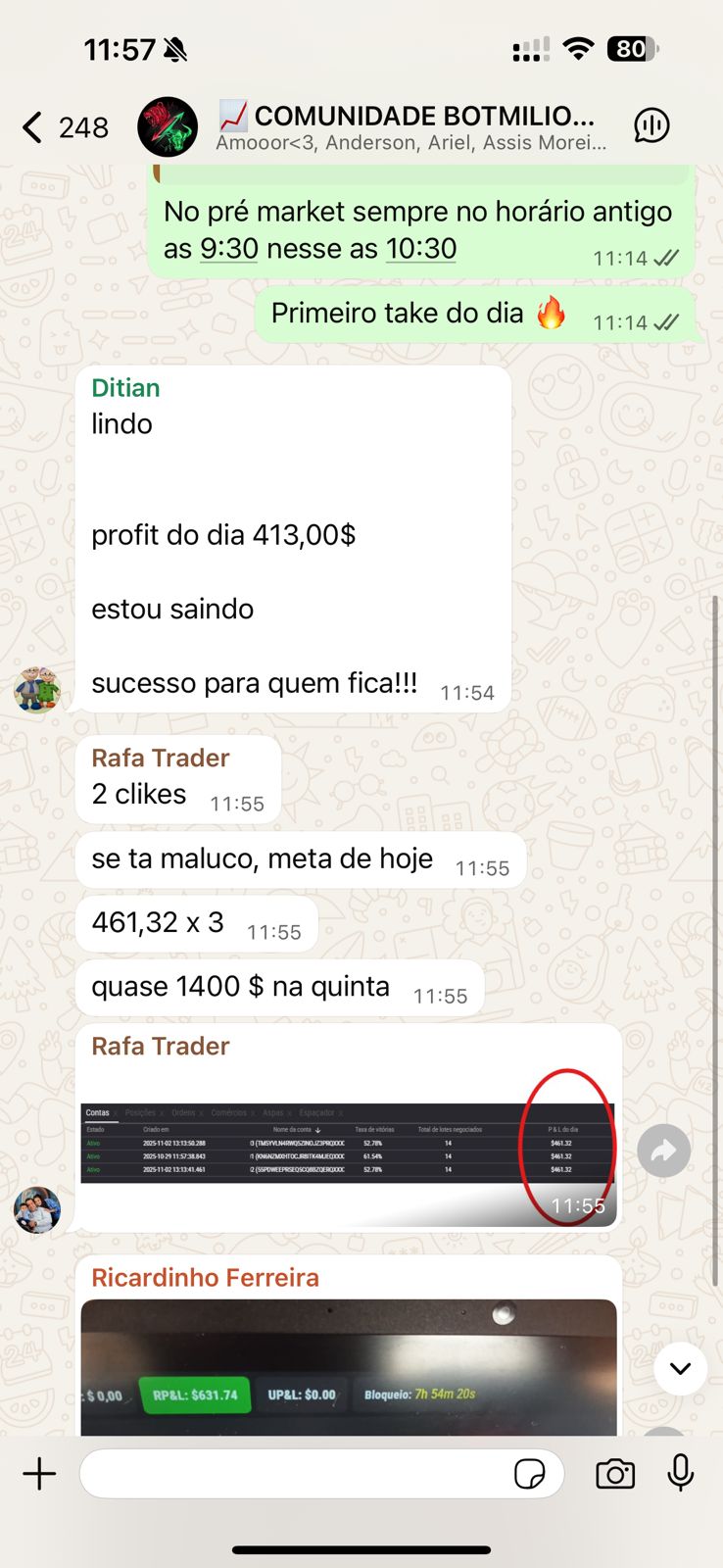 Comunidade BOTMILION - Profit do dia
